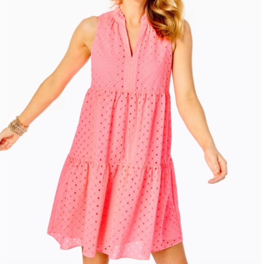 Lilly Pulitzer Pink Eyelet Tiered Mini Dress